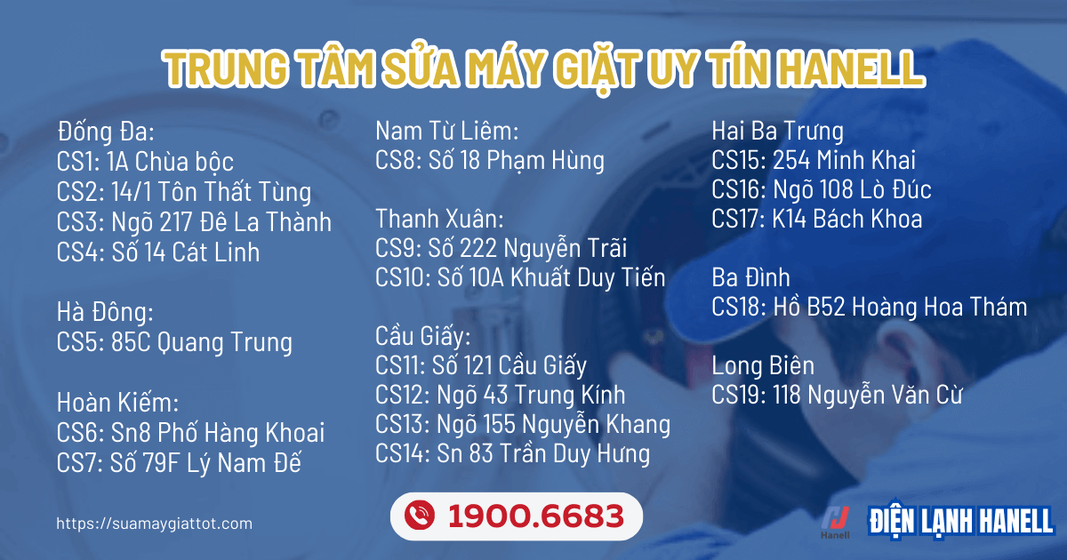 Trung tâm sửa máy giặt gần đây tại Hà Nội uy tín Hanell ở khắp các quận